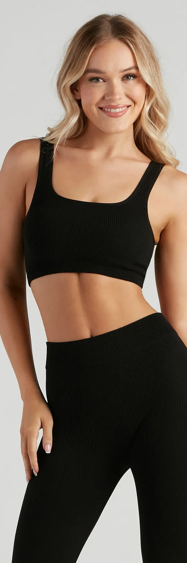 Casual Seamless Knit Crop Top And Leggings Set