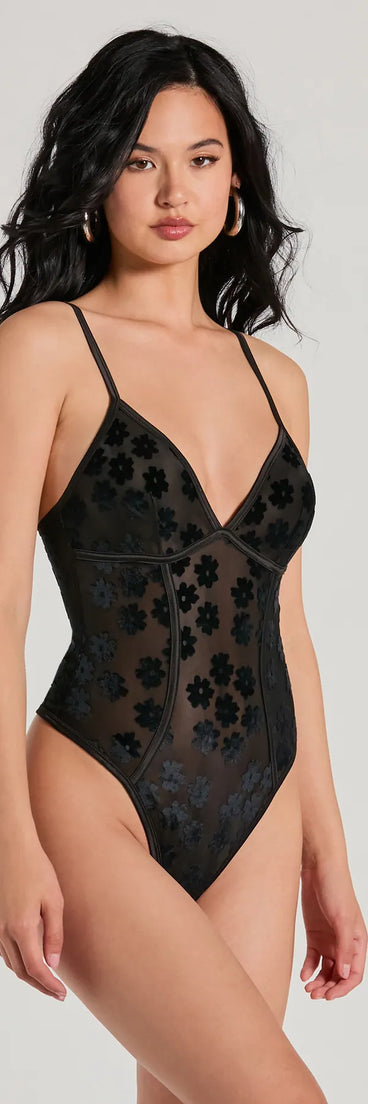 Attention Getter V-Neck Sheer Mesh Bodysuit