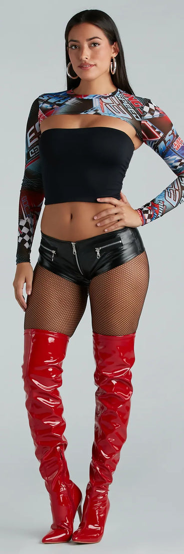 Edgy Halloween Faux Leather Cheeky Shorts