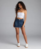 The Casual Staple Ribbed Knit Bandeau Top in white brings edge and energy to your vibe, ready to elevate any festival look or concert outfit.