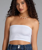 The Casual Staple Ribbed Knit Bandeau Top in white brings edge and energy to your vibe, ready to elevate any festival look or concert outfit.