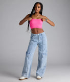 With its midriff cut and trend-forward fit, the Major Fave Ribbed Knit Bandeau Top is a pink crop top made to pair with skirts, denim, or whatever vibe you're feeling this season.