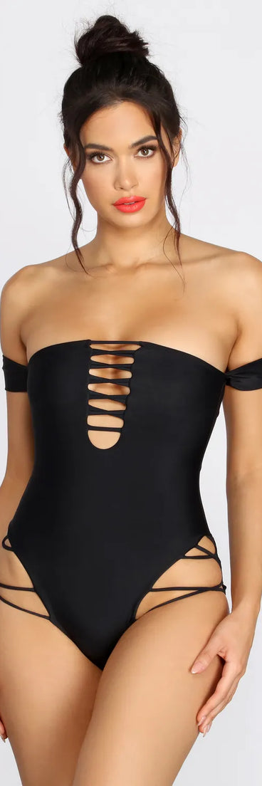 Off The Shoulder Strappy Swimsuit