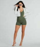 Perfect as a dress alternative for a New Year's outfit, wedding guest attire, and cocktail party dress alike, the Pursuing Cute Henley Rib Knit Romper is a women's olive romper that combines a stylish, unique design with festive colors and holiday-ready details for a standout look!