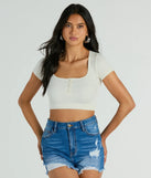 Perfect Muse Short Sleeve Henley Crop Top