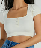 Perfect Muse Short Sleeve Henley Crop Top