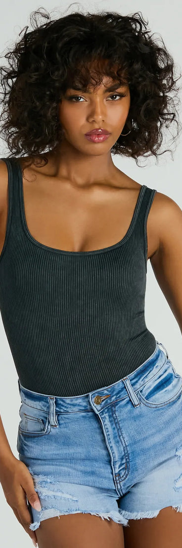 Simply Effortless Square Neck Rib Knit Bodysuit