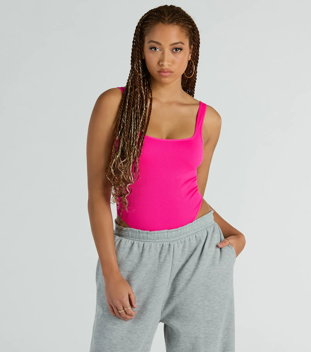 Mushroom Rib Texture Zipper Bodysuit Tank