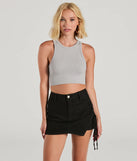 The Classic Look High Neck Crop Tank Top in gray with a modern design and trendy look is part of the latest women's tops collection to elevate your 2025 wardrobe.