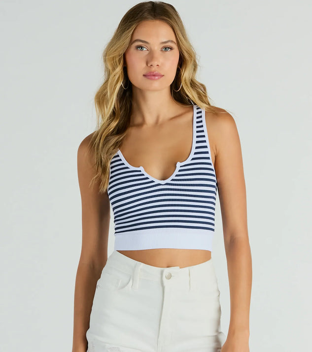 Nautical Vibes Striped Ribbed Knit Cropped Tank Top