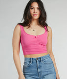 The Simply The Best V-Neck Bow Seamless Tank Top in pink with a modern design and trendy look is part of the latest women's tops collection to elevate your 2025 wardrobe.