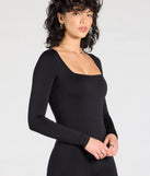 Create bold, fashion-forward looks for spring or summer with the Basically Forever Long Sleeve Seamless Romper in black, a must-have piece from Windsor’s collection of stylish bottoms for women.
