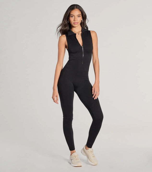 Off Duty Chic Sleeveless Collared Zip-Up Catsuit | Windsor