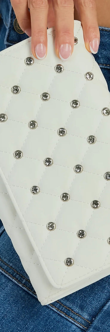 Glam Style Rhinestone Quilted Faux Leather Crossbody Bag