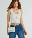 Glam Style Rhinestone Quilted Faux Leather Crossbody Bag