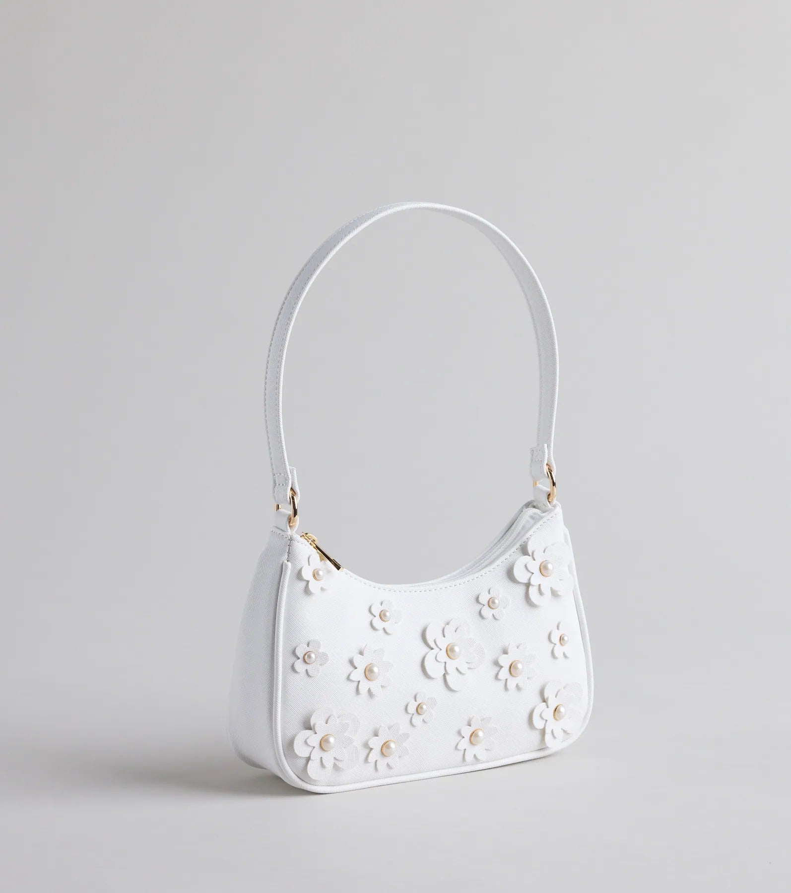 ★DAKS★FLOWER CHARM MESH SHOULDER BAG L Metallic RHINESTONE MESH HALF MOON SHOULDER BAG For Daily