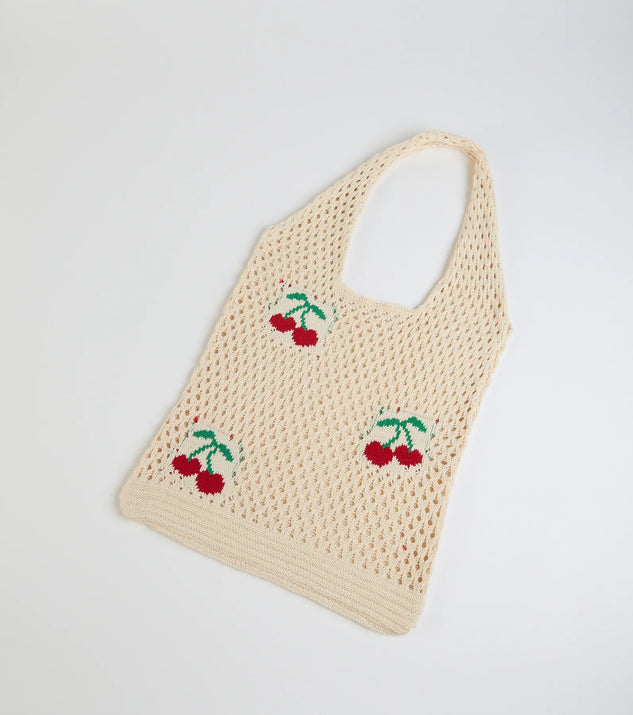 Simply Sweet Cherry Crochet Knit Tote Bag