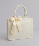 Scenic Embroidered Satin Bow Tote Bag