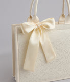 Scenic Embroidered Satin Bow Tote Bag