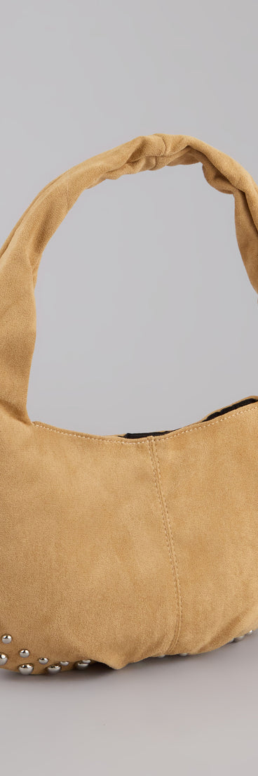 This piece brings trend-right energy to the Studded And Stunning Suede Shoulder Bag, perfect for fall outfits that stand out.