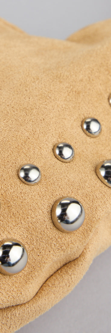 This piece brings trend-right energy to the Studded And Stunning Suede Shoulder Bag, perfect for fall outfits that stand out.