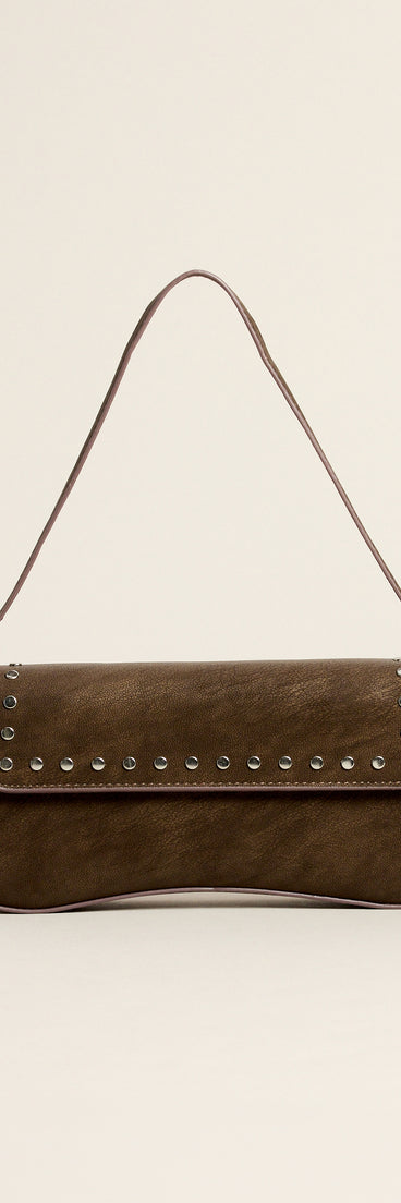 Stud Service Faux Suede Shoulder Bag