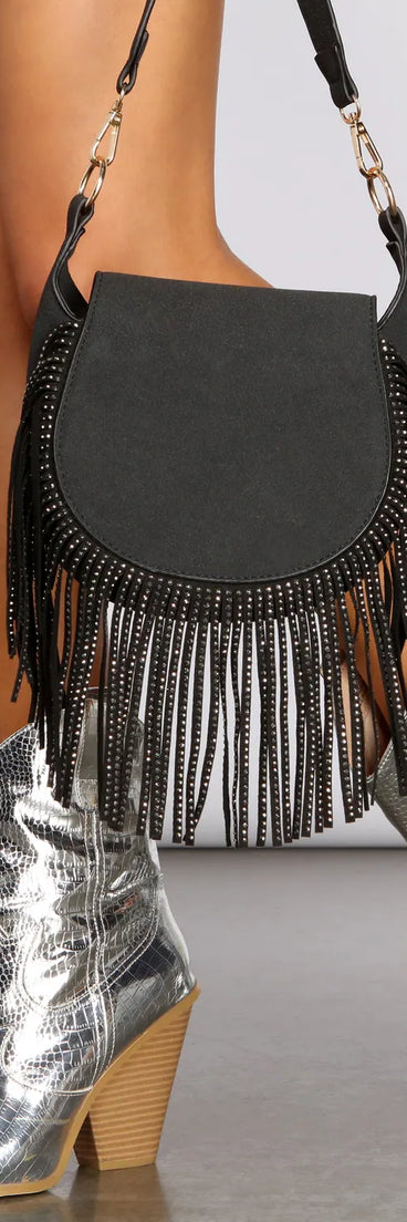 Boost Of Confidence Fringe Suede Saddle Purse