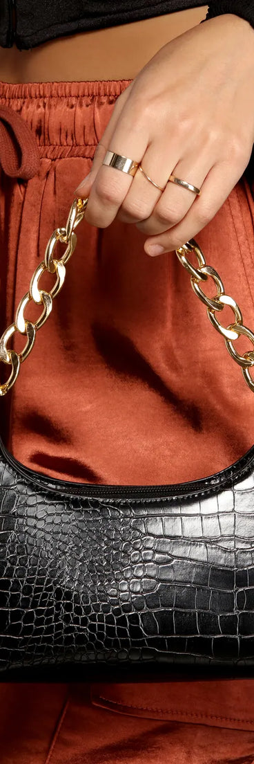 Croc Embossed Chain Link Shoulder Bag