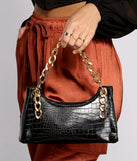 Croc Embossed Chain Link Shoulder Bag
