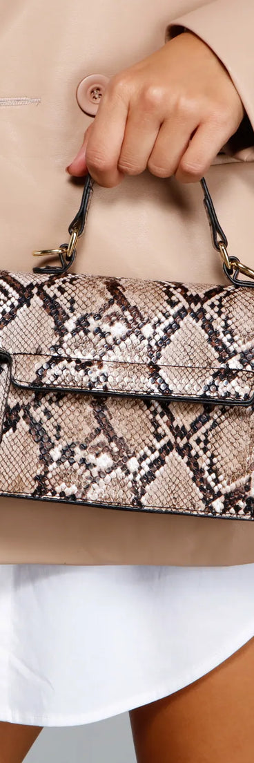 Strut Down Snake Print Top Handle Purse