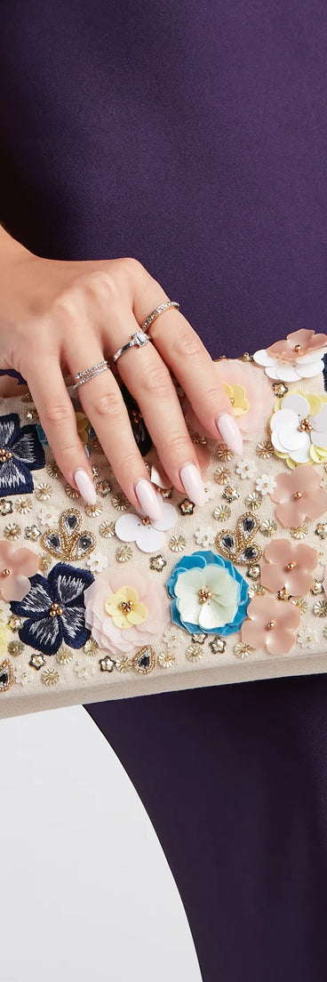 Enchanting Glam Floral Sequin Beaded Clutch