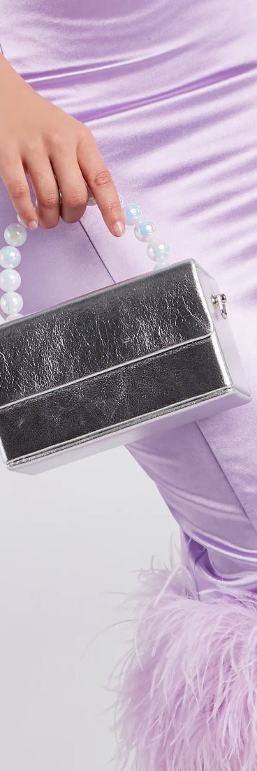 Pretty Posh Metallic Faux Pearl Handbag
