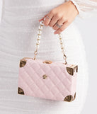 Chic Details Pearl Top Handle Quilted Handbag