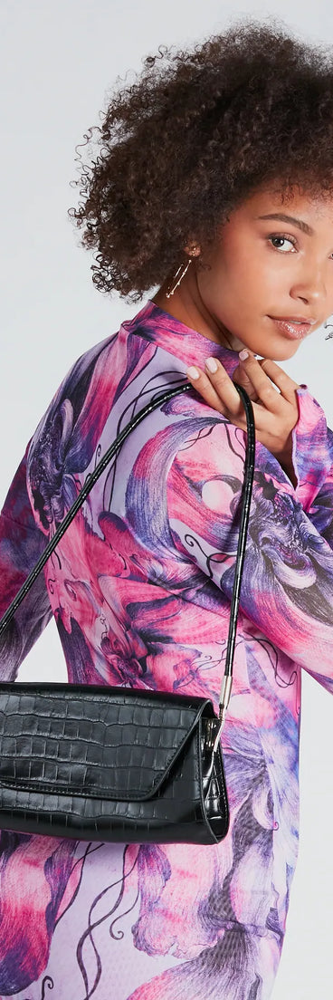 Sleek Design Croc-Embossed Shoulder Bag