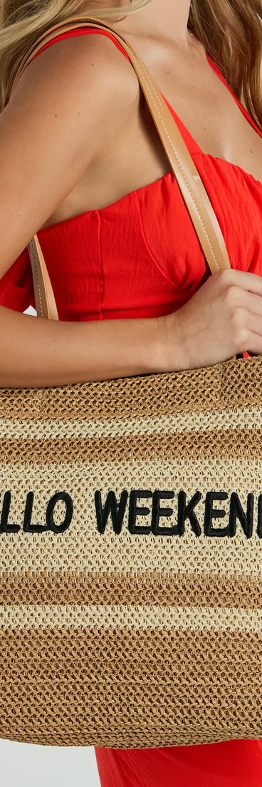 Hello Weekend Straw Tote Bag