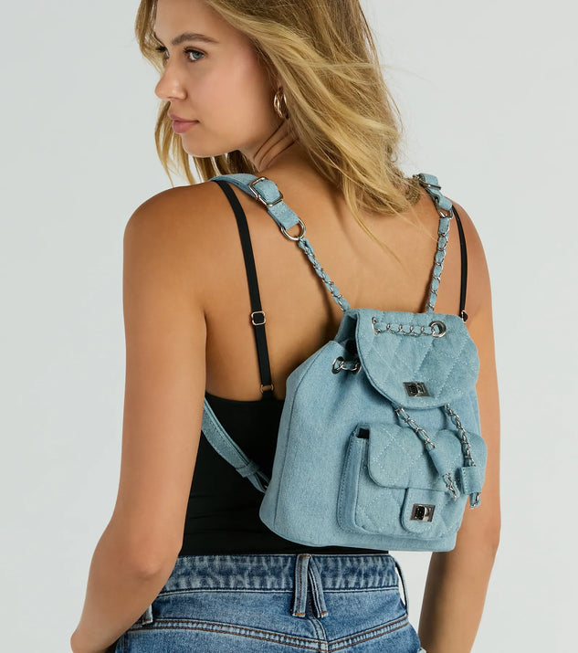 frye olivia mini backpack Main One Quilted Denim Mini Backpack