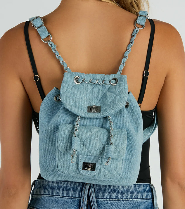 jane and berry mini quilted backpack Main One Quilted Denim Mini Backpack