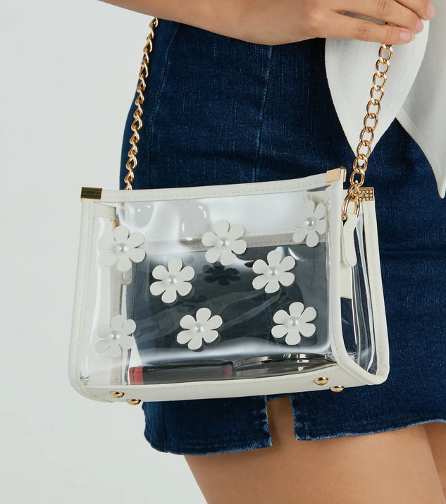 Blooming Chic Flower Detail Clear Crossbody Bag | Windsor