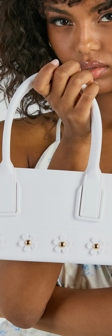 Spring Vibes Daisy Studded Jelly Tote Bag