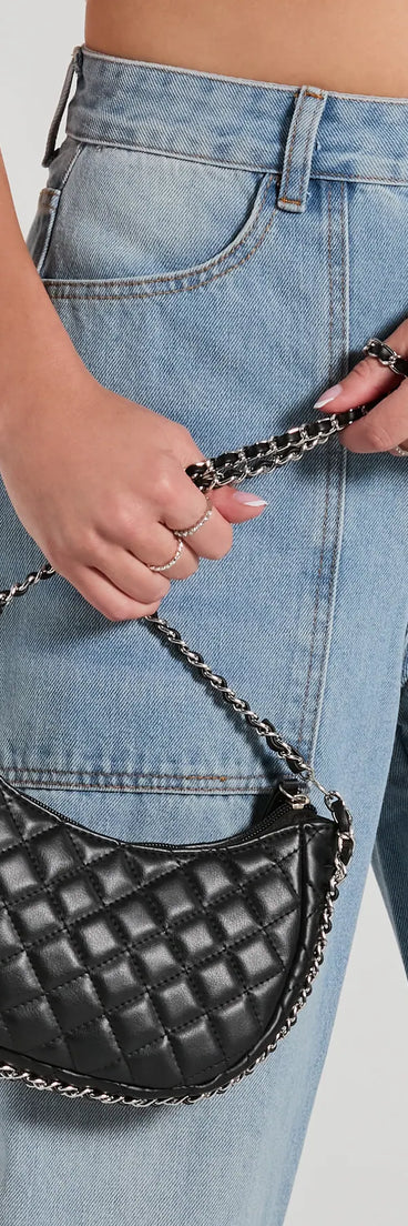 Side To Side Chain Faux Leather Handbag