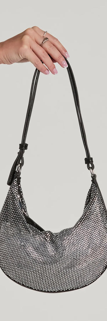 Glam Direction Rhinestone Mesh Shoulder Bag