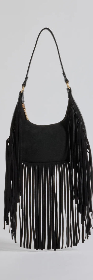 Caught In The Fringe Faux Suede Shoulder Bag