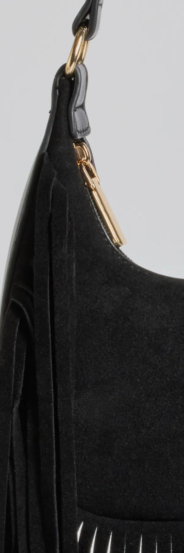 Caught In The Fringe Faux Suede Shoulder Bag