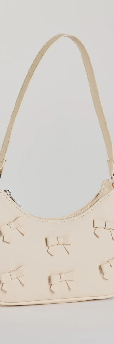Style your vibe in seconds with the Poised Cuteness Bow Saffiano Shoulder Bag in white, a fashion accessories essential that completes any outfit with ease.