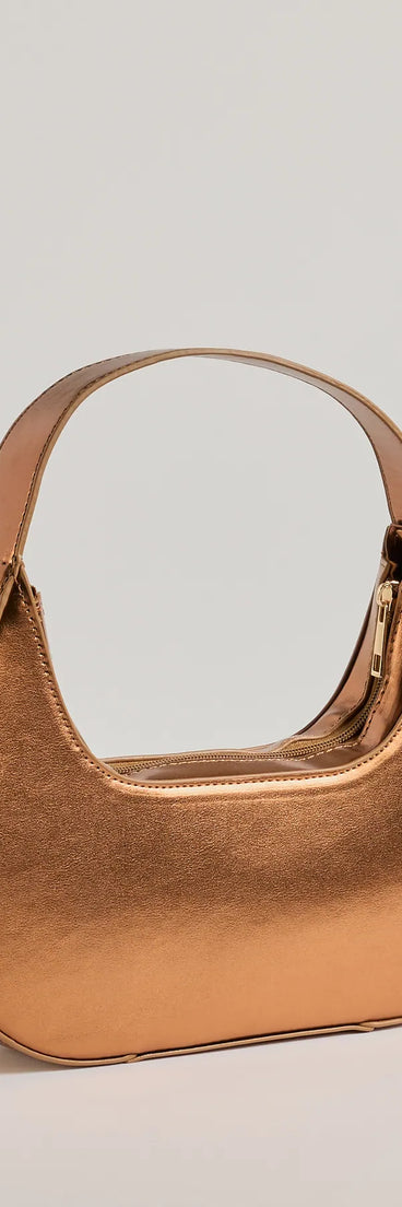 Effortlessly create party outfits or vacation-ready looks with the Major Trendsetter Metallic Faux Leather Shoulder Bag, one part of a versatile women's copper matching set perfect for quick and easy outfit combinations from layering chic outfits to transitioning your look seamlessly.