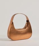 Effortlessly create party outfits or vacation-ready looks with the Major Trendsetter Metallic Faux Leather Shoulder Bag, one part of a versatile women's copper matching set perfect for quick and easy outfit combinations from layering chic outfits to transitioning your look seamlessly.