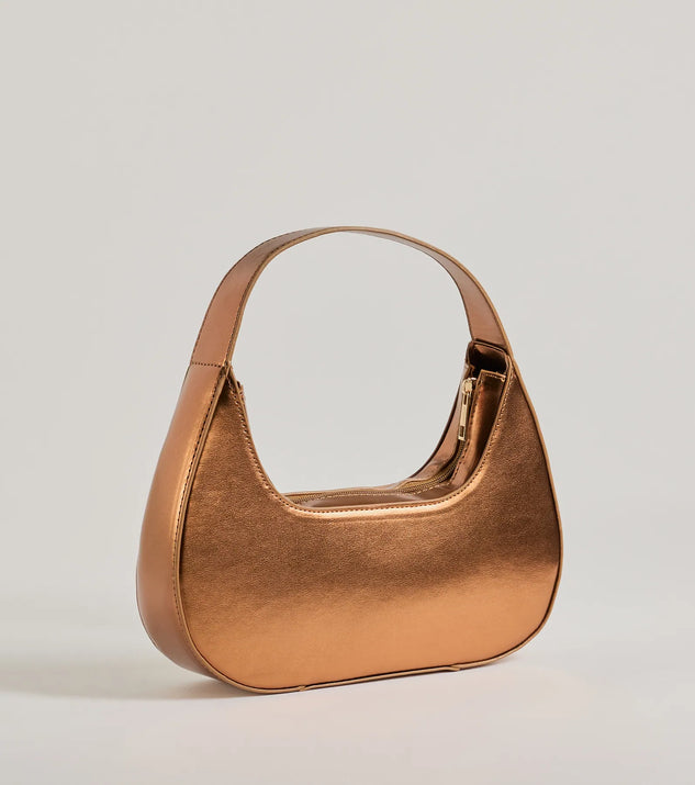 Effortlessly create party outfits or vacation-ready looks with the Major Trendsetter Metallic Faux Leather Shoulder Bag, one part of a versatile women's copper matching set perfect for quick and easy outfit combinations from layering chic outfits to transitioning your look seamlessly.