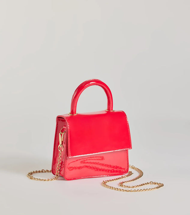 Get ready for any event with the Trendy Moment Faux Patent Leather Top Handle Mini Purse in red, an essential start to creating a versatile outfit for women for parties, cocktail hours, or Valentine's Day events.