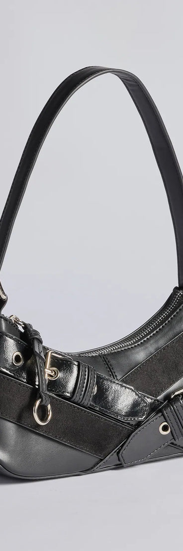 Bold Buckles Faux Leather Handbag