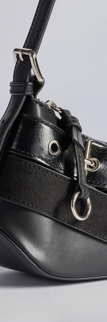 Bold Buckles Faux Leather Handbag